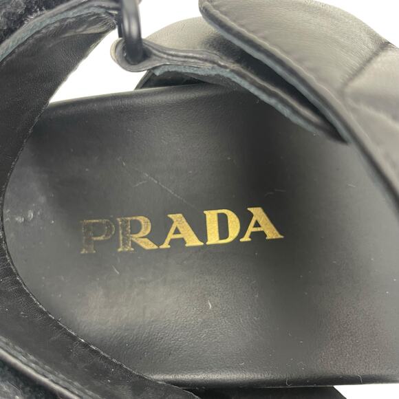 Prada Calzature Donna Logo 20mm Dad Sandal Black Nappa Leather Size 37 - Picture 13 of 15